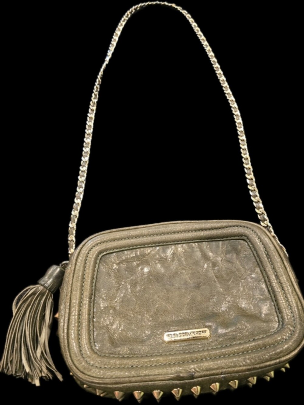Rebecca Minkoff Olive Green Leather Crossbody Bag with Tassel